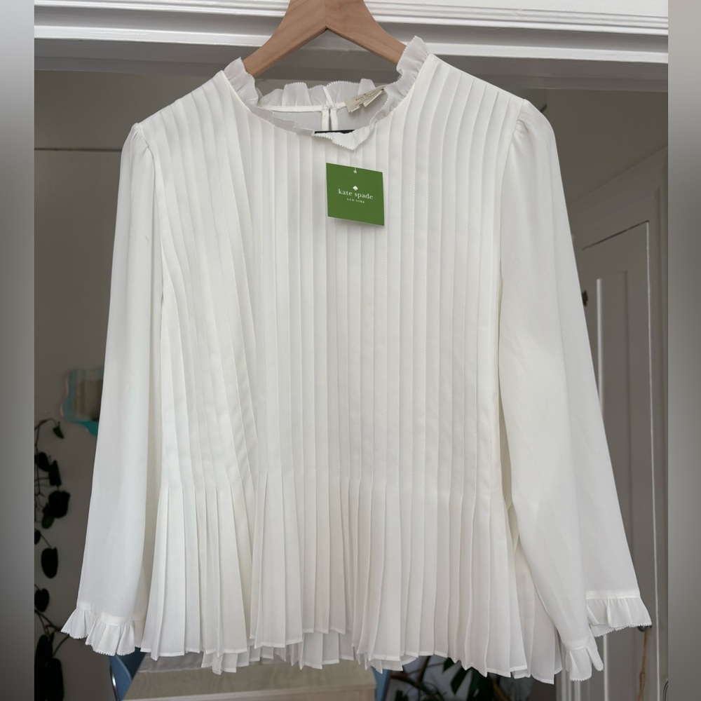 Kate Spade Cream Pleated Georgette Blouse
